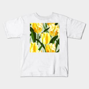 Big yellow parrot tulips on linen texture Kids T-Shirt